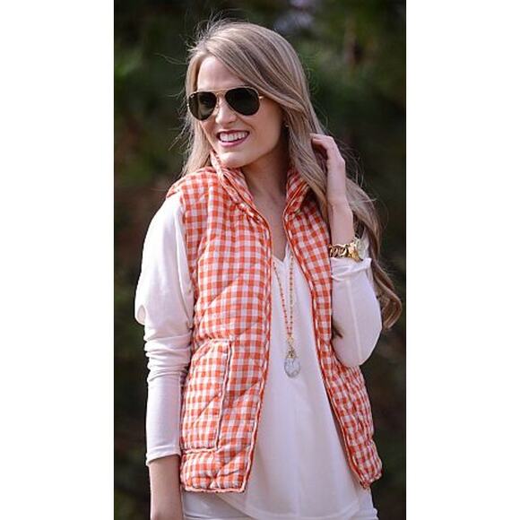 Peach Love California Gingham Quilted Vest Orange White Small Clemson Tigers - Picture 7 of 7